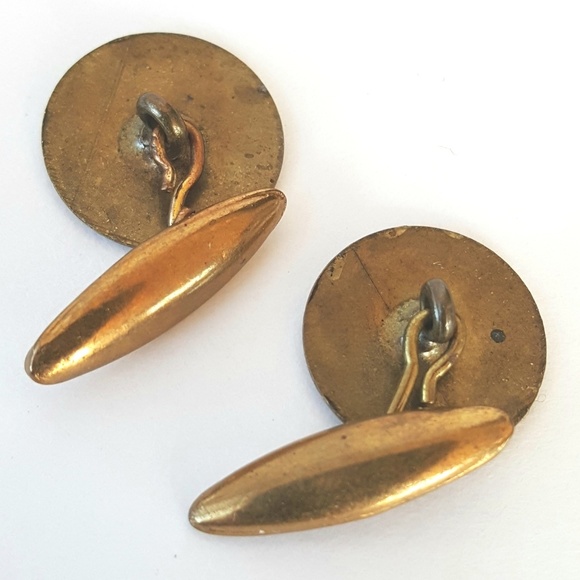 Vintage Cuff Links Small 1940s Round Monogram Brass Retro Unisex - Picture 4 of 5